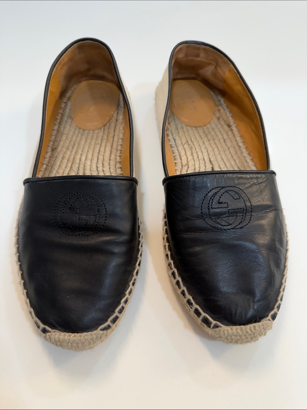 Gucci Black Leather Espadrille Slip-On Loafers - Picture 2 of 8